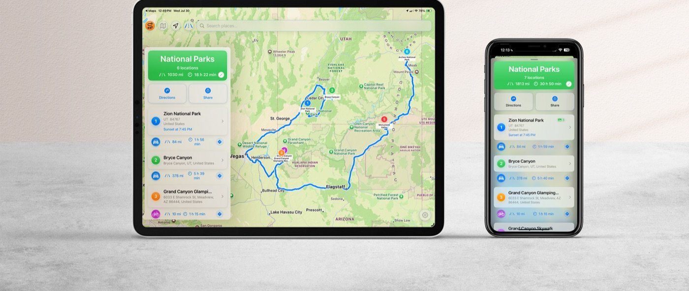 Mapsiti trip planner running on iPad and iPhone