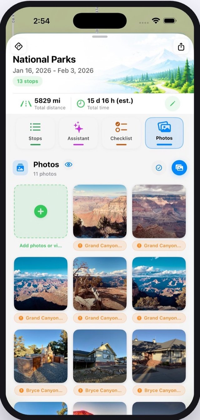 Mapsiti photo album for a trip, organized and geolocated